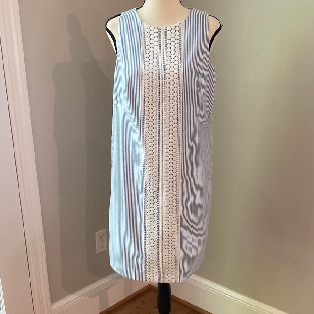 London Times crochet lace panel seersucker mini dress NWT Preppycore party